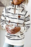 Grey Casual Print Patchwork Hooded Collar Tops