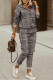 Brown Casual Print Patchwork Hooded Collar Long Sleeve Two Pieces