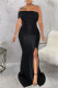 Black Sexy Formal Solid Patchwork Backless Slit Oblique Collar Evening Dress Dresses