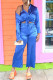 Royal Blue Casual Solid Patchwork Turndown Collar Long Sleeve Three-piece Set