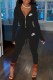 Black Sportswear Print Letter Turndown Collar Long Sleeve Two Pieces