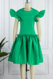 Green Elegant Solid Patchwork Flounce O Neck Evening Dress Dresses