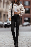 White Casual Patchwork Cardigan Turndown Collar Outerwear