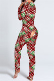 Red Casual Living Print Patchwork V Neck Regular Jumpsuits