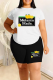 Black White Casual Print Patchwork O Neck Plus Size Two Pieces
