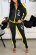 Black Yellow Street Print Hollowed Out Zipper Collar Long Sleeve Two Pieces