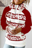 Red Casual Print Patchwork Hooded Collar Tops