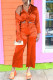 Orange Red Casual Solid Patchwork Turndown Collar Long Sleeve Three-piece Set