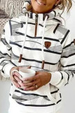 Red Casual Striped Print Basic Hooded Collar Tops