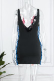 Black Sexy Solid Patchwork Stringy Selvedge V Neck Pencil Skirt Dresses