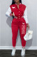 Red Street Print Letter Mandarin Collar Long Sleeve Two Pieces