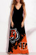 Black Orange Sexy Casual Print Backless Spaghetti Strap Long Dress Dresses