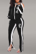 Black Street Print Hollowed Out Zipper Collar Long Sleeve Two Pieces