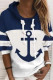 Deep Blue Casual Print Patchwork Hooded Collar Tops