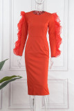 Red Elegant Solid Patchwork Flounce O Neck Evening Dress Dresses