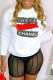 White Elegant Print Letter O Neck Tops