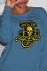 Blue Casual Street Skull Patchwork O Neck Tops