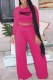 Rose Red Street Print Letter O Neck Long Sleeve Two Pieces