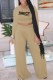 Khaki Street Print Letter O Neck Long Sleeve Two Pieces