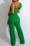Blue Sexy Casual Solid Patchwork Backless V Neck Regular Jumpsuits
