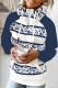 Deep Blue Casual Print Patchwork Hooded Collar Tops