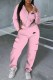 Pink Street Print Asymmetrical Hooded Collar Long Sleeve Two Pieces