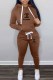 Coffee Casual Print Letter Hooded Collar Long Sleeve Two Pieces