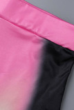 Pink Sexy Street Print Patchwork O Neck Long Sleeve Two Pieces