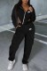 Black Street Print Asymmetrical Hooded Collar Long Sleeve Two Pieces