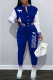 Blue Street Print Letter Mandarin Collar Long Sleeve Two Pieces