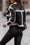 White Casual Patchwork Cardigan Turndown Collar Outerwear