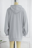 Grey Casual Print Patchwork Hooded Collar T-shirt Dress Dresses