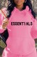 Pink Casual Print Letter Hooded Collar Tops