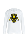 White Casual Street Skull Patchwork O Neck Tops