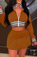 Brown Casual Solid Patchwork Zipper Collar Long Sleeve Two Pieces