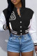 Black Casual Letter Embroidery Patchwork Hooded Collar Outerwear