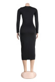 Red Casual Solid Patchwork Turndown Collar Long Sleeve Dresses