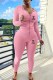 Pink Casual Print Letter Hooded Collar Long Sleeve Two Pieces