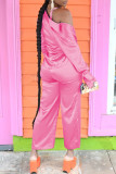 Pink Casual Solid Patchwork Turndown Collar Long Sleeve Three-piece Set