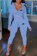Sky Blue Sportswear Print Letter Turndown Collar Long Sleeve Two Pieces