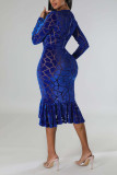Blue Sexy Solid Patchwork V Neck Trumpet Mermaid Dresses