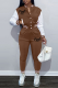Coffee Street Print Buckle Cardigan Collar Long Sleeve Two Pieces