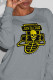 Grey Casual Street Skull Patchwork O Neck Tops