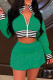 Cyan Casual Solid Patchwork Zipper Collar Long Sleeve Two Pieces