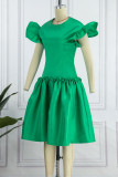 Green Elegant Solid Patchwork Flounce O Neck Evening Dress Dresses
