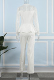 White Elegant Solid Patchwork Flounce O Neck Straight Jumpsuits