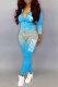 Light Blue Casual Print Letter Hooded Collar Long Sleeve Two Pieces