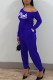 Royal Blue Casual Letter Print Patchwork Oblique Collar Regular Jumpsuits