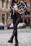White Casual Patchwork Cardigan Turndown Collar Outerwear