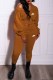 Dark Brown Casual Print Letter Hooded Collar Long Sleeve Two Pieces
